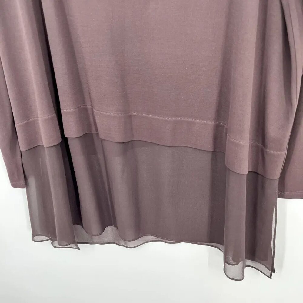 Eileen Fisher 100% Silk Sheer Hem Bateau Neck Tunic Top Brown XL - Picture 6 of 9